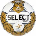 Piłka do piłki ręcznej Select Ultimate EHF European League V24 – widok ogólny na złoto-białą piłkę z oficjalnym logo EHF